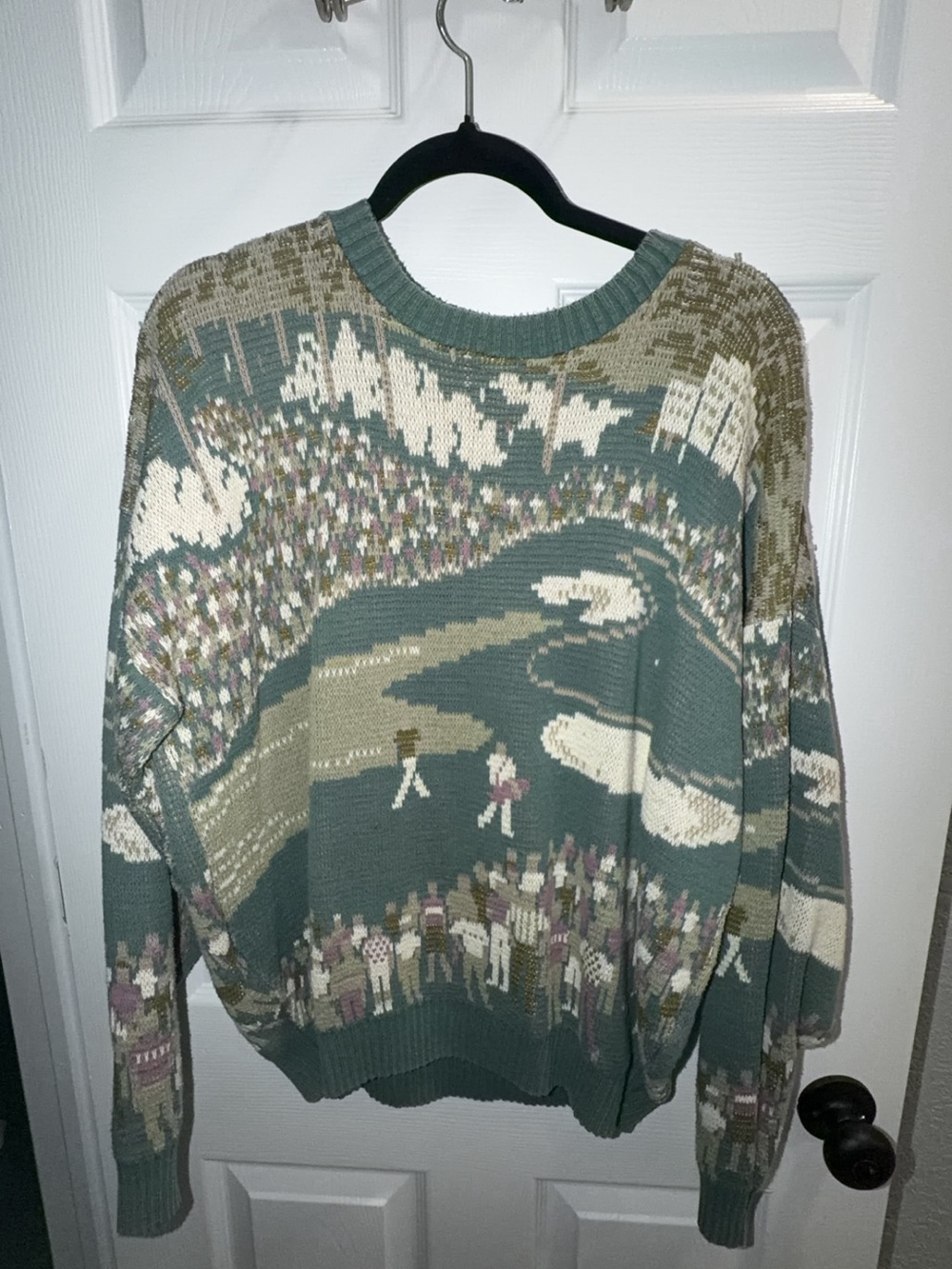 Relaxed Scenic Pattern Sweater in Sage Green